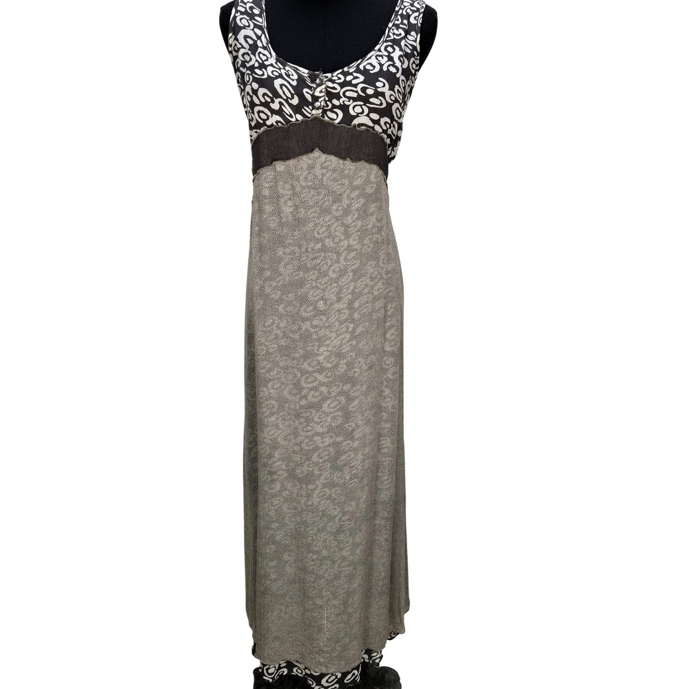 Women's Y2K Karavan Medium Print Empire Waist‎ Maxi Dress Earthy Boho Sleeveless